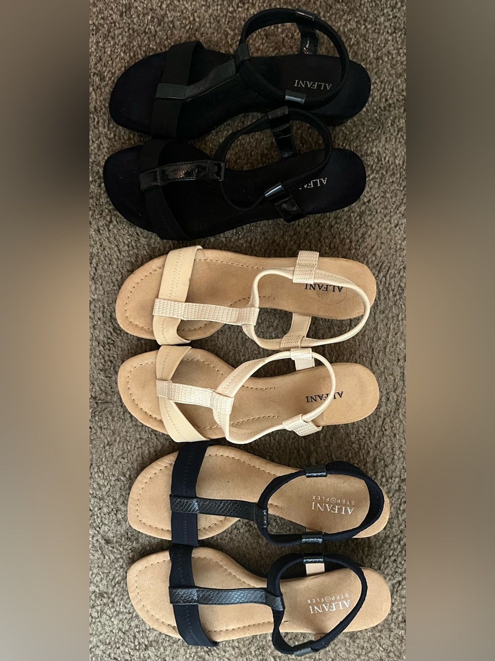 3 Pairs Alfani Beige T-strap Sandals for Women